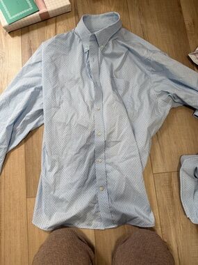 Lands' End Light Blue Micro-Dot Button-Down Shirt